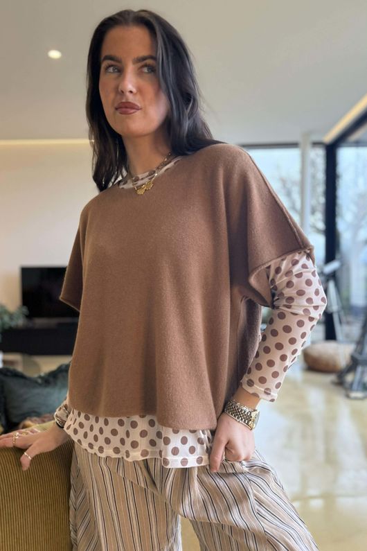 Bobby Mesh Layering Top Dopamine Dot Vanilla Mocha -